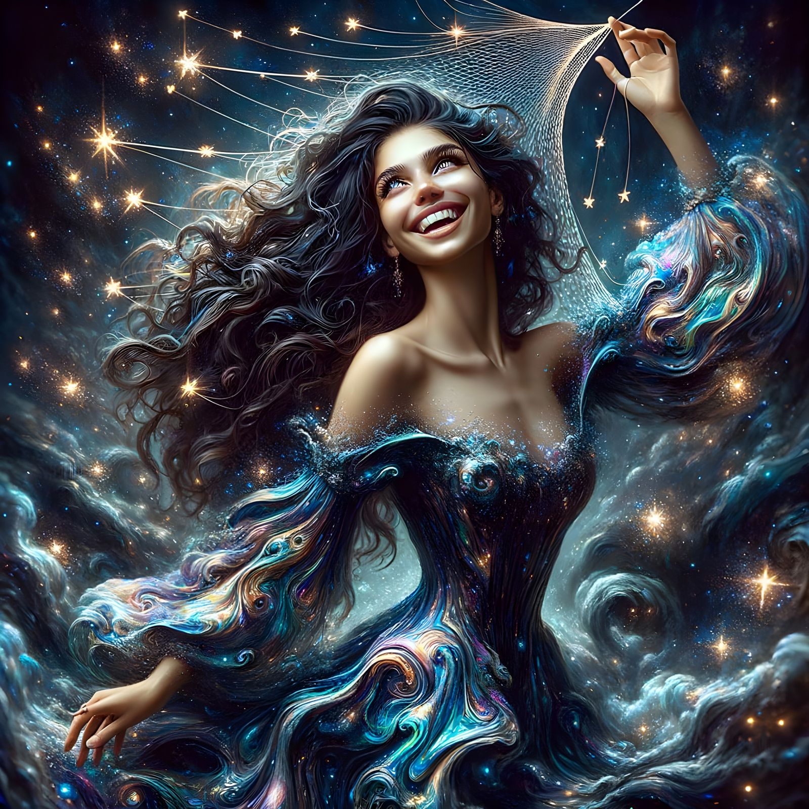 Cosmic Star Catcher in Magical Realism Style