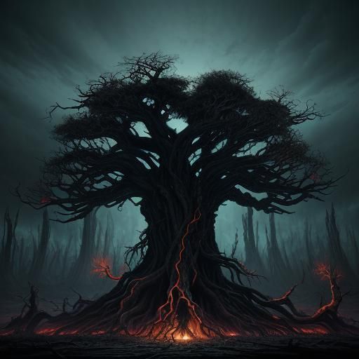 Magma Monster in Decaying Dark Fantasy Landscape