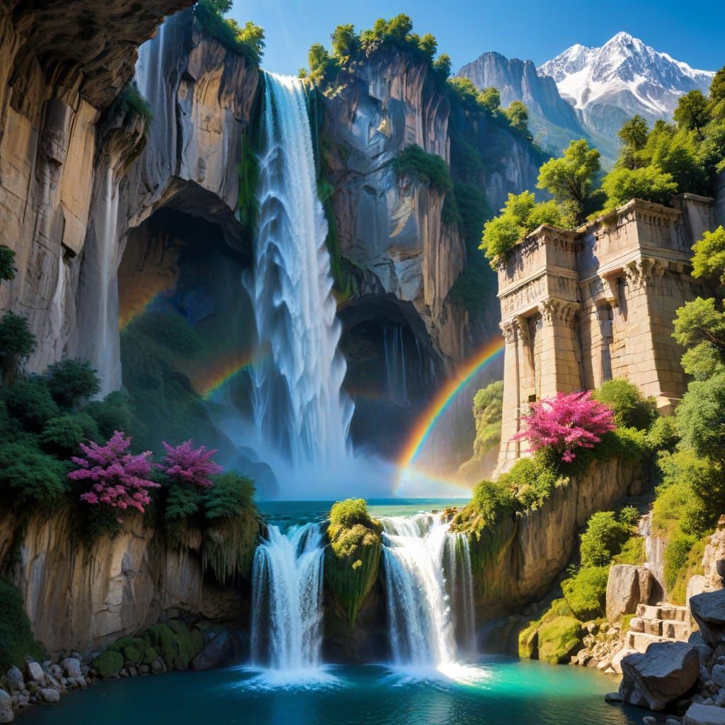Rainbow Waterfall from Zeus's Palace on Mount Olympus