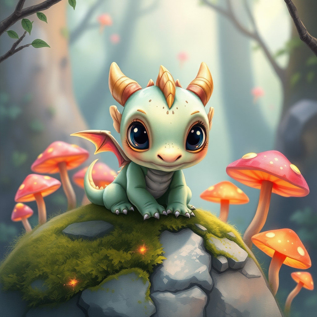 Pastel Dragon in Whimsical Glowing Forest