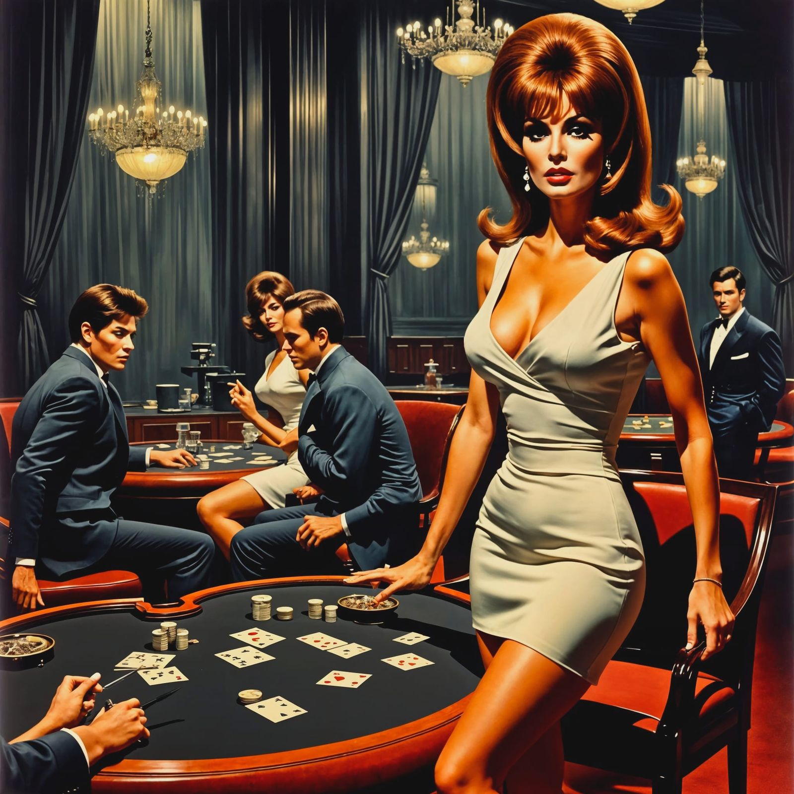 1960s Casino Espionage Scene in Noir Style