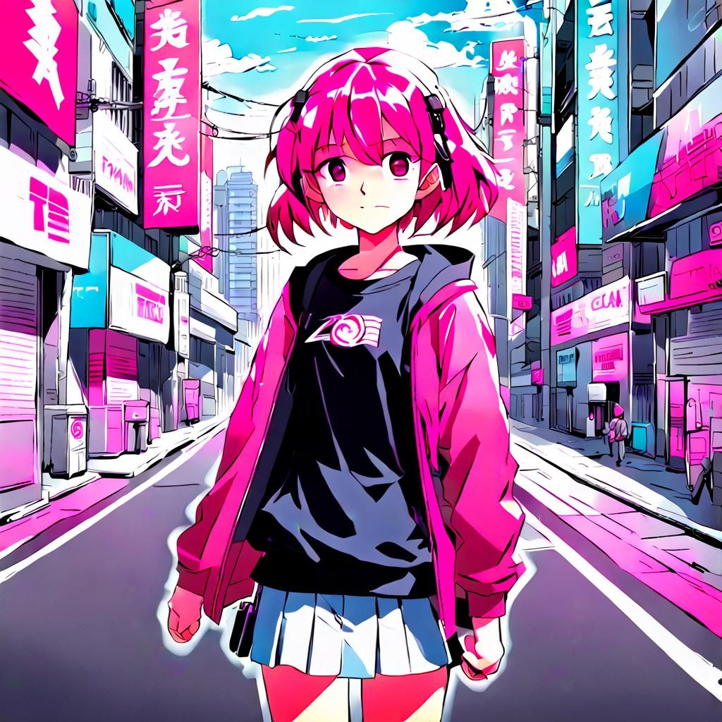 Pop Art Cityscape in Hot Pink and Black