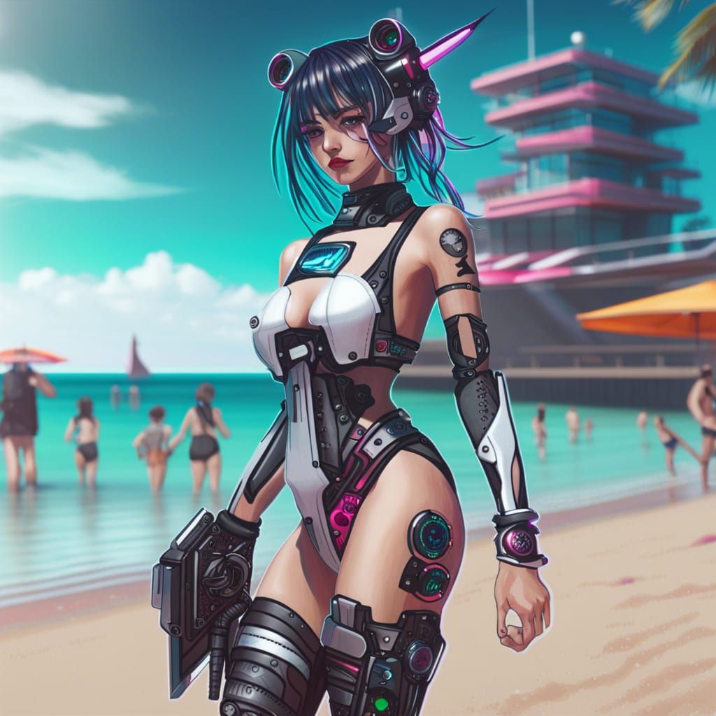 Cyberpunk Fashion on a Sunny Beach