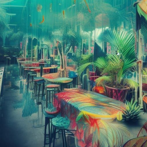 Tropical Pool Bar with Colorful Cocktails