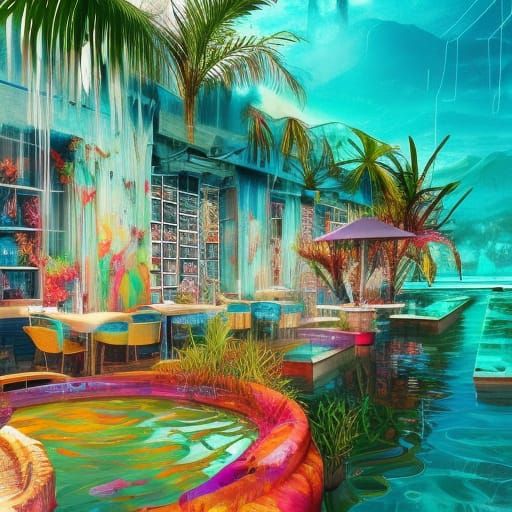 Tropical Pool Bar with Colorful Cocktails