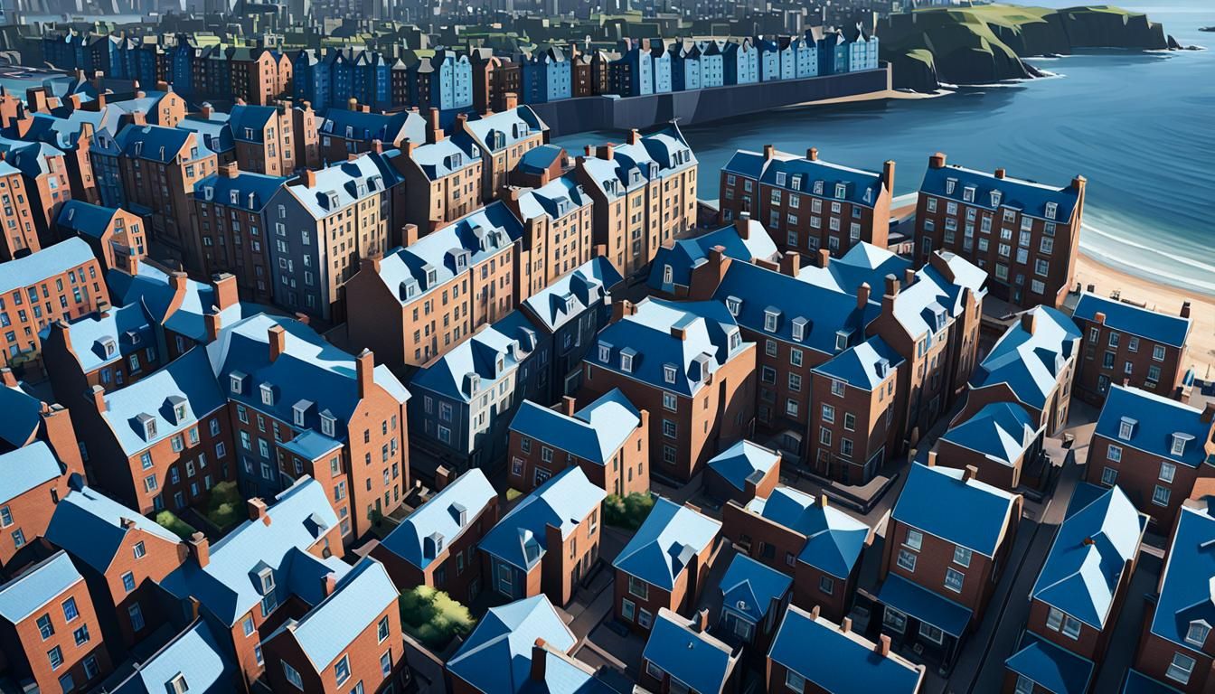 1920s Seaside Cityscape in Lowry-Inspired Hyperrealism