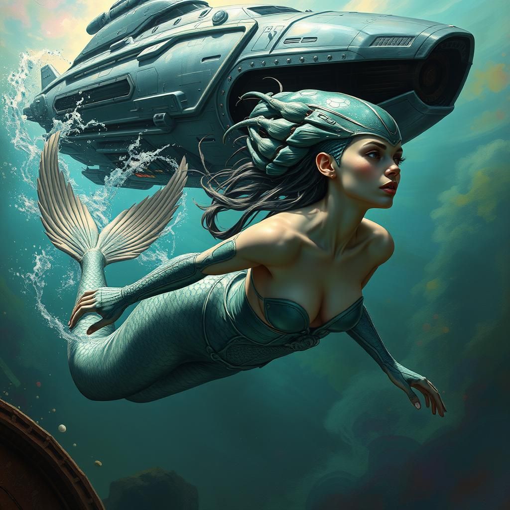Alien Mermaid Swimming: Hyperrealistic Concept Art