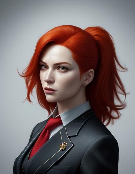 Red-Haired Woman in Business Suit: Hyperrealistic Portrait