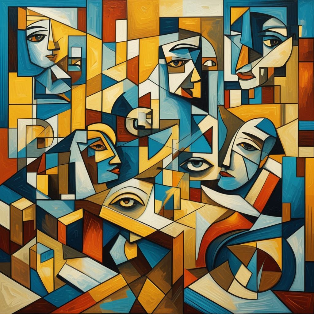Cubist Masterpiece: Fragmented Woman's Face in Warm Light