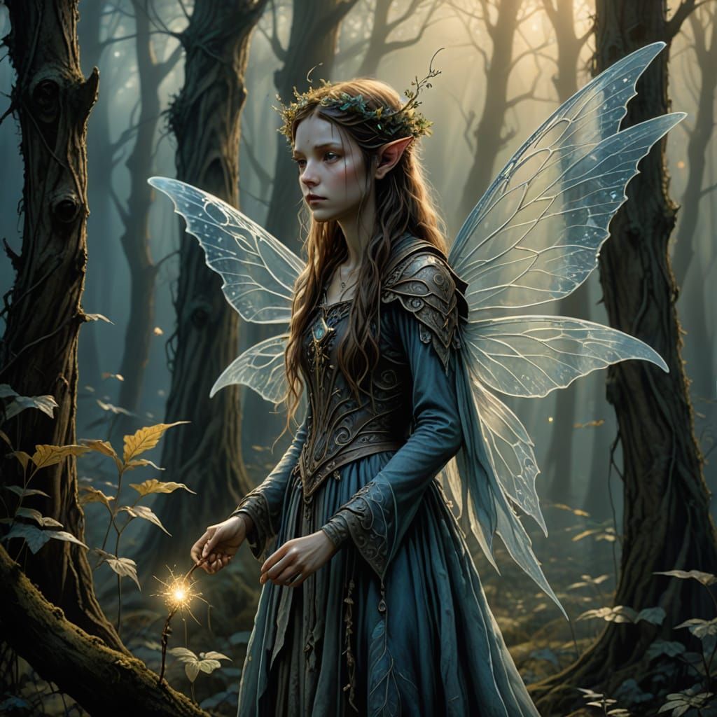Mystical Fairy in Misted Forest