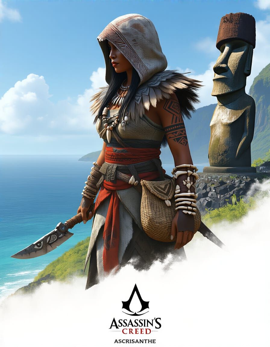 Polynesian Assassin Overlooking the Ocean, Character Concept...