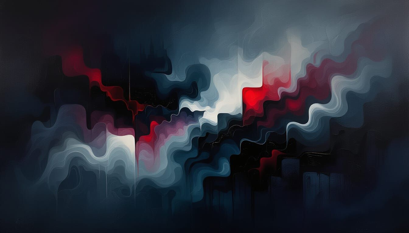 Enigmatic Abstract Artwork in Dark Tones with Silver Streaks