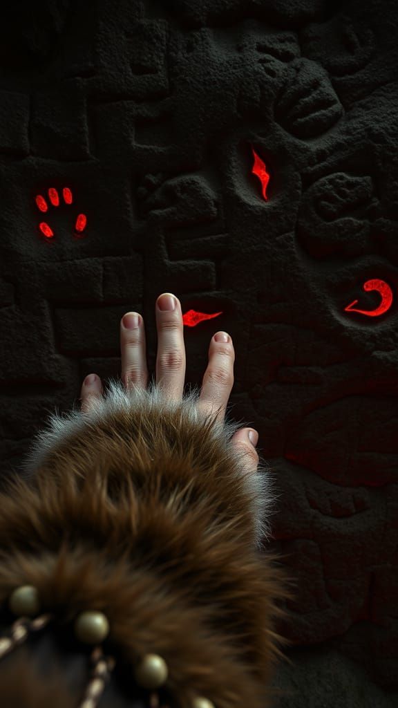 Ancient Cave Markings Illuminated by Firelight