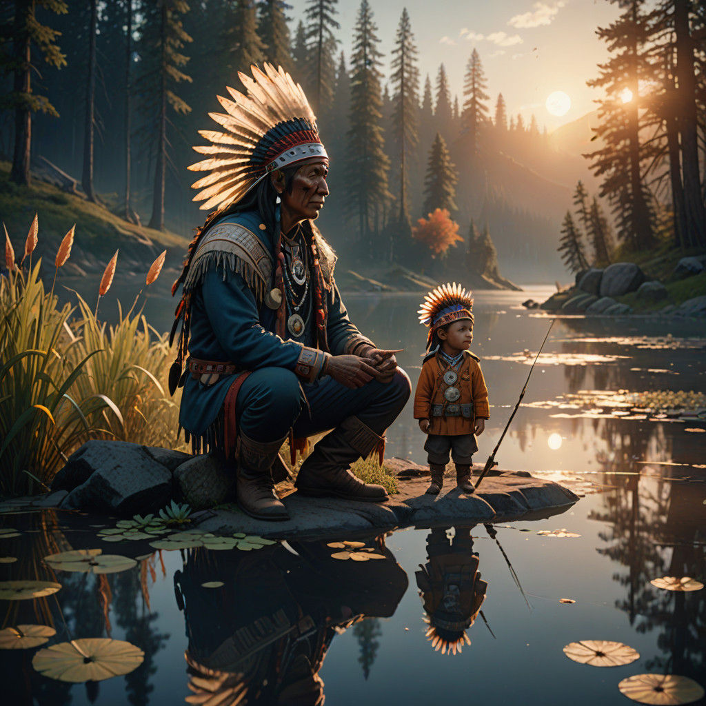 Serene Lake at Sunrise: A Native American Chief's Lesson