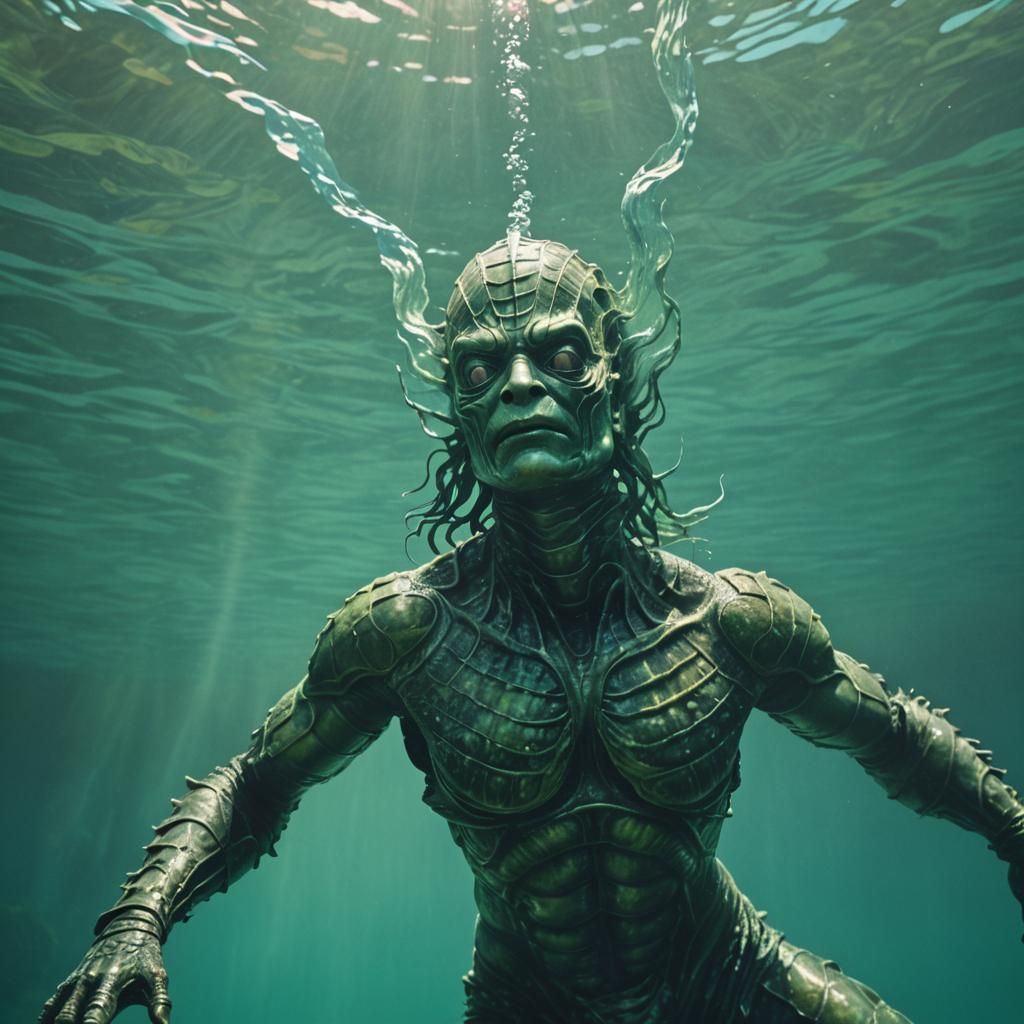 Humanoid Creature from the Black Lagoon in Biomechanical Sty...