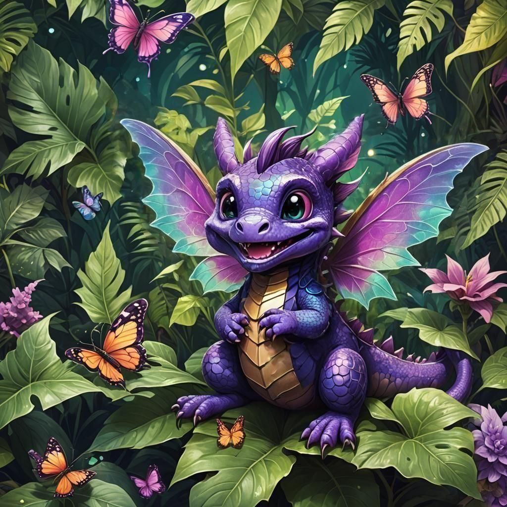 Purple Butterfly Dragon in Jungle Illustration