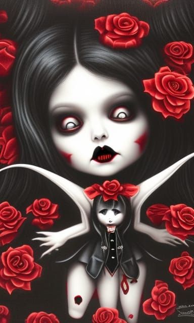 Gothic Vampire Doll with Bats and Roses