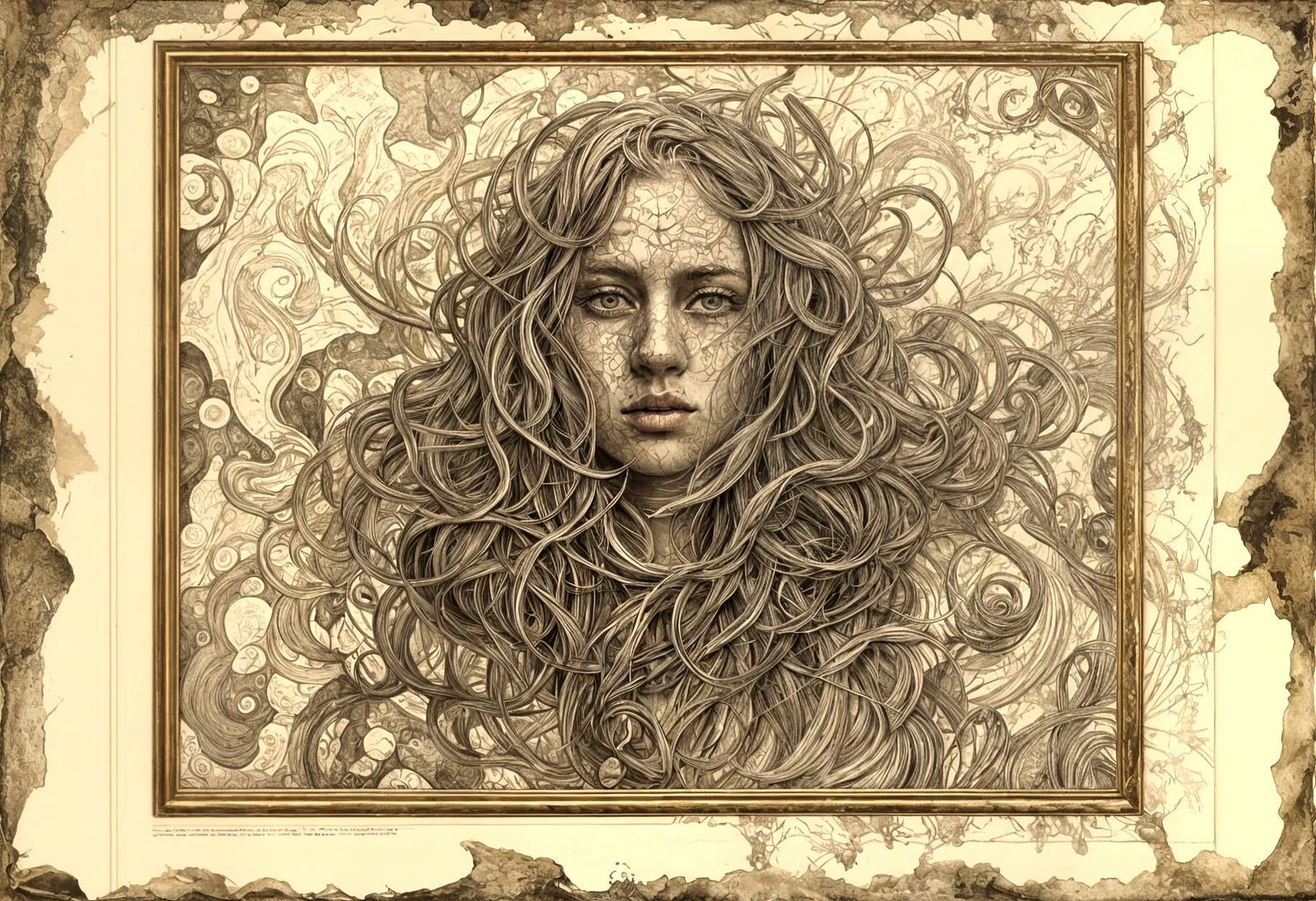 Detailed Tempera Drawing with Surreal Body Art