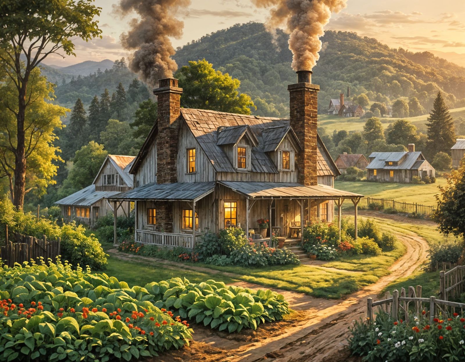 Rustic Farmhouse in Early Morning Light