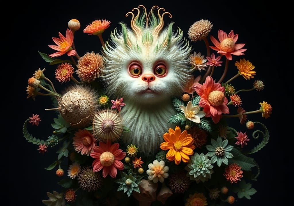 Surreal Hybrid Fauna and Flora in Playful Composition