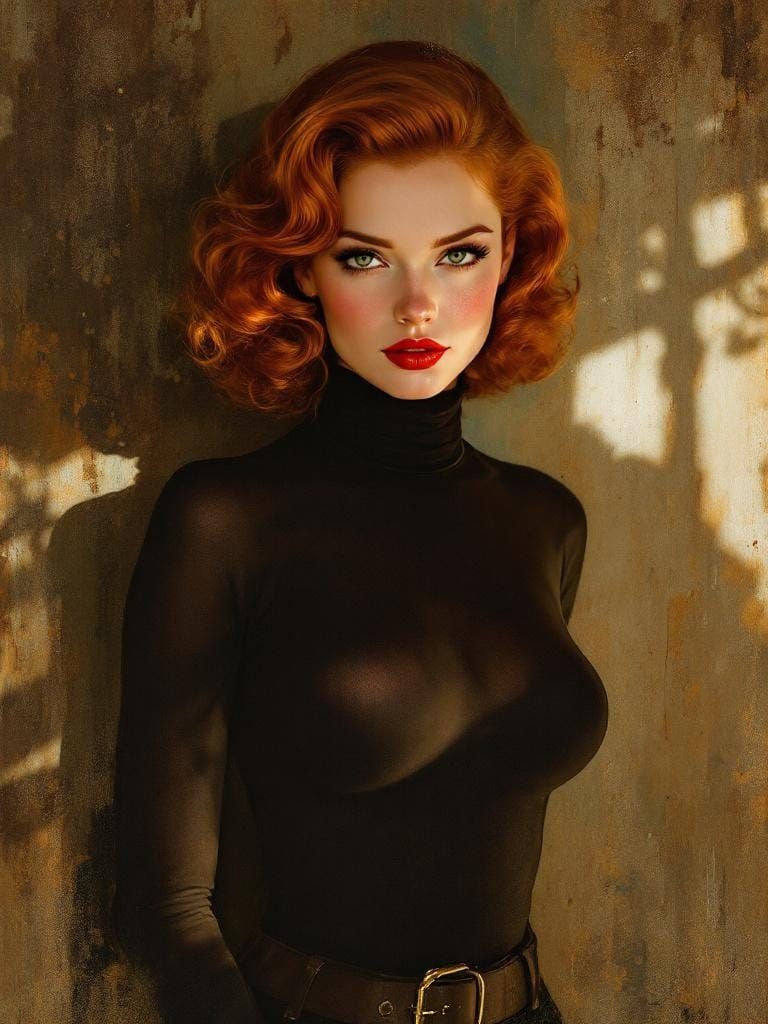 Redhead Pin-Up Portrait in Impressionist Style