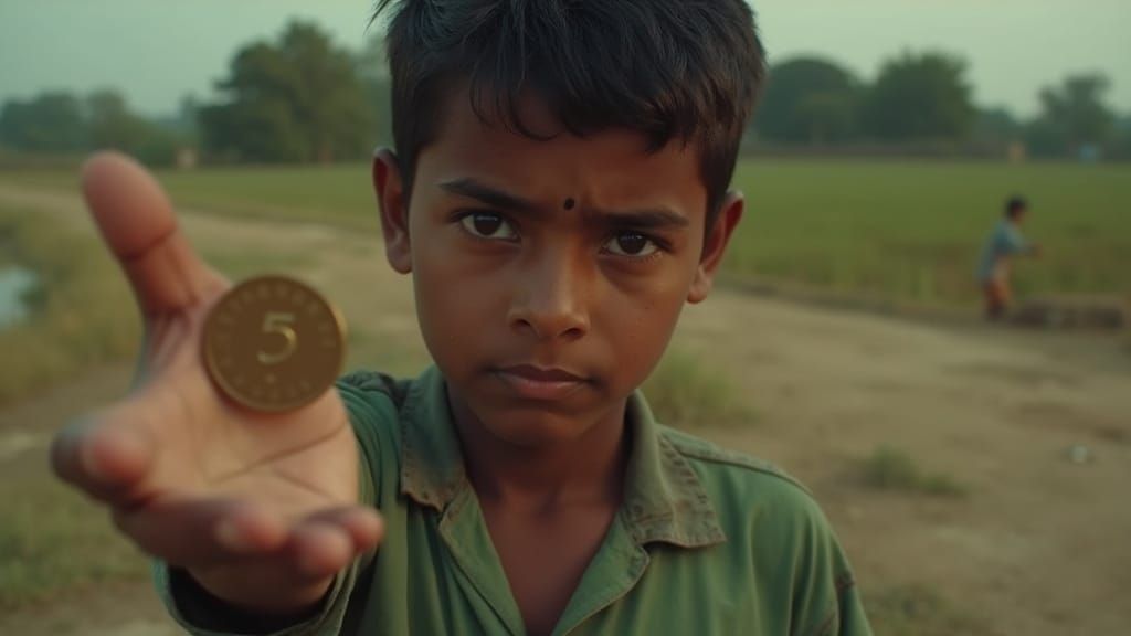 Boy with Coin: Realistic Rural Scene