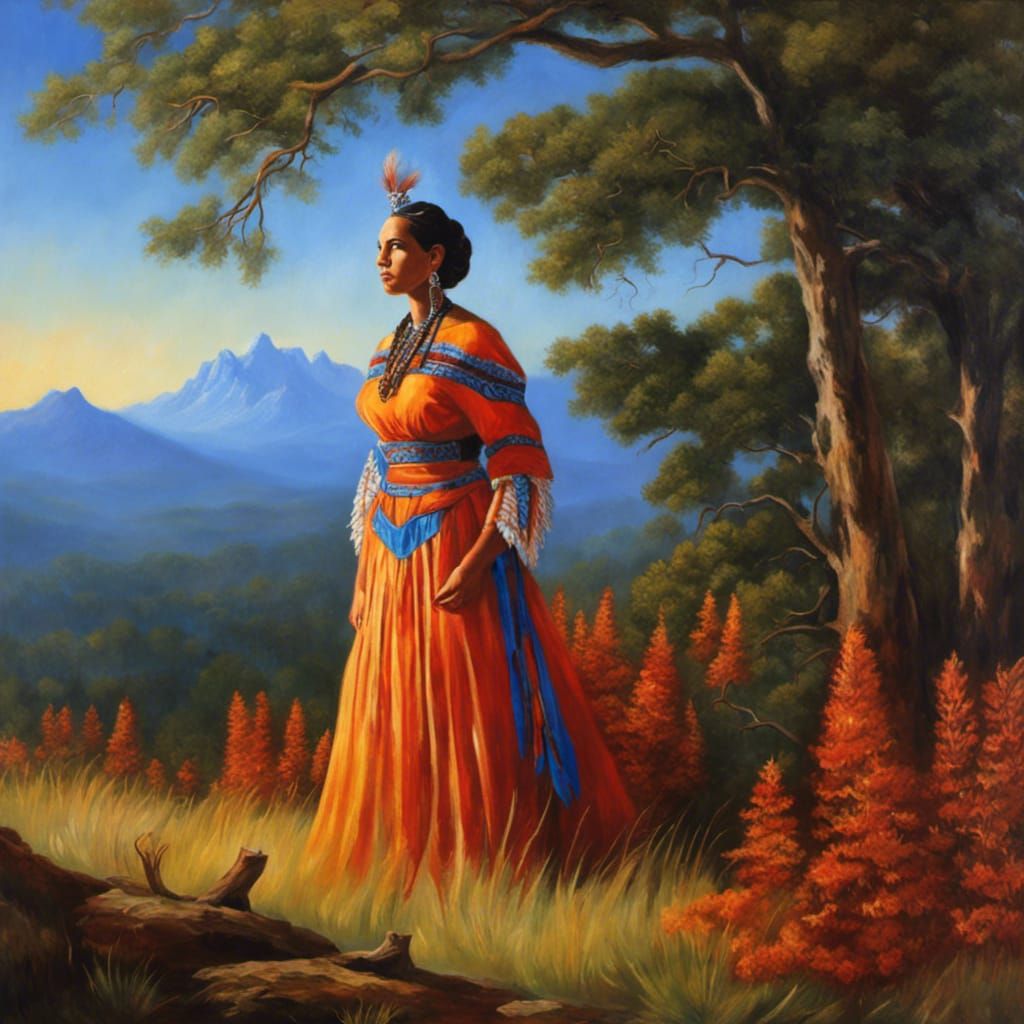 Cherokee Woman in Traditional Dress, Albert Bierstadt Style