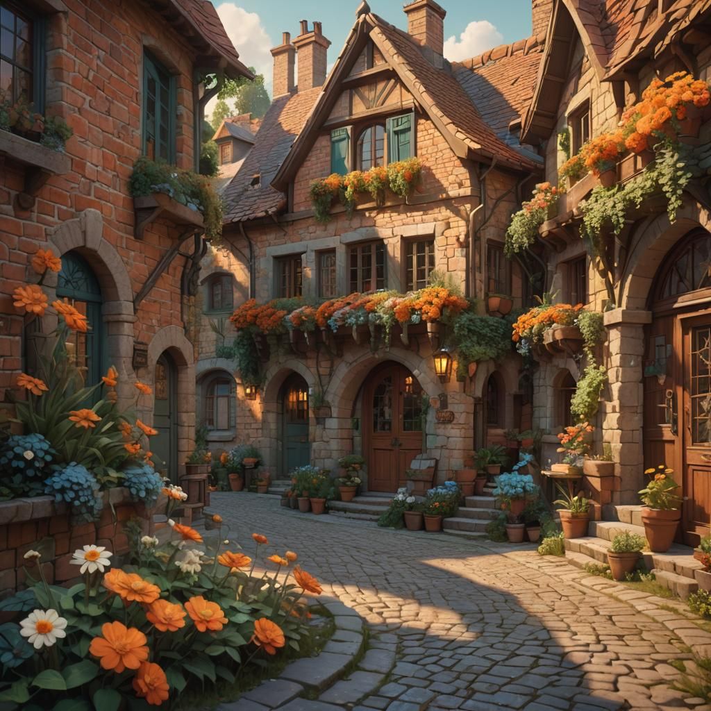 Charming Medieval Village House in Golden Hour Lighting