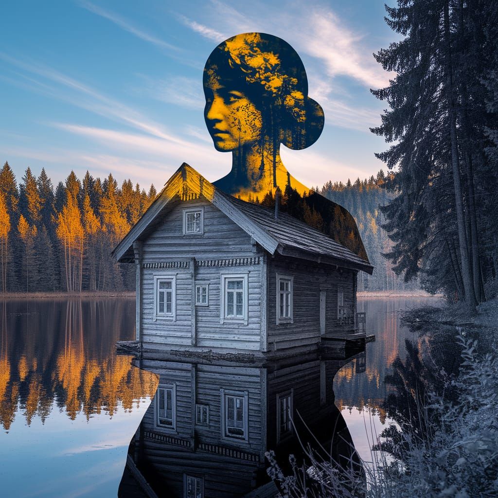 Ukrainian Woman and Lakeside House in Maximalist Style