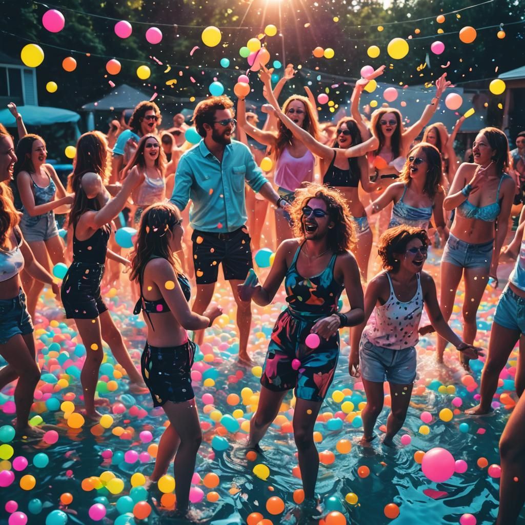 Vibrant Summer Pool Party with Neon Lights