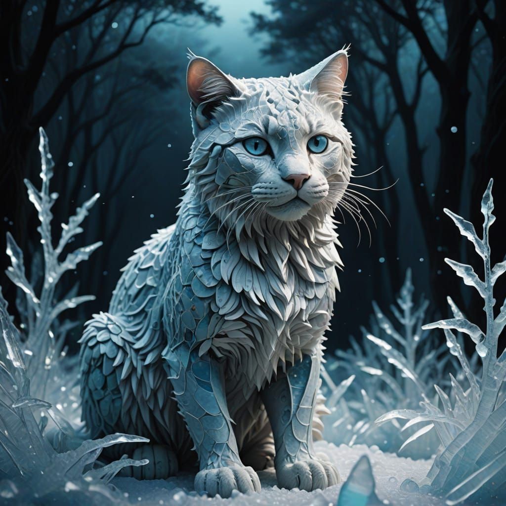Ethereal Feline Ice Sculpture in Crystal