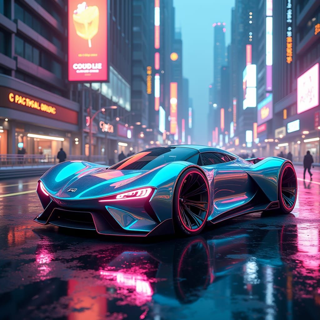 Futuristic Cars in Neon Cityscape: Cyberpunk Innovation