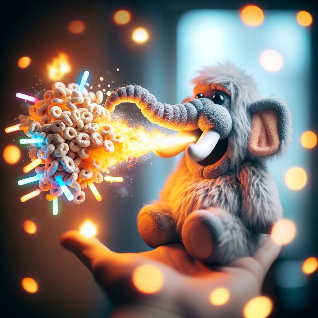 Fluffy Cereal Mascot Mastodon Barfs a Burning Bundle of Glowsticks VII