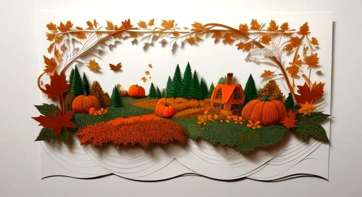 Textured Paper Art: Cozy Pumpkin Patch Fall Scene