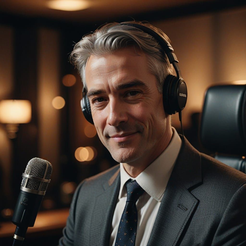 Elegant Host in Professional Recording Studio