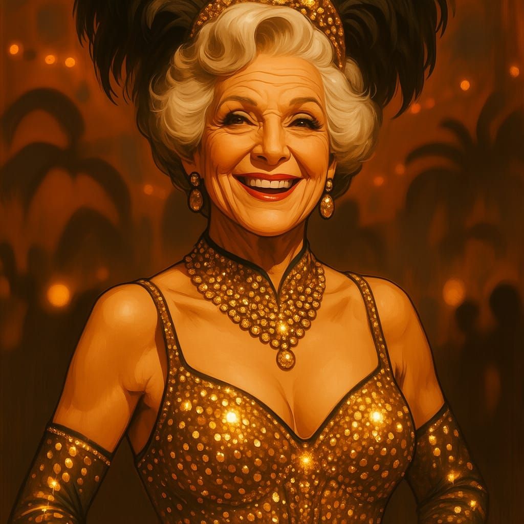 Elegant Showgirl Remembering Vegas, in Retro-Futuristic Styl...