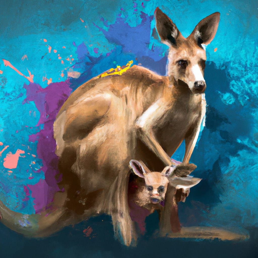 Kangaroo with Joey: Hyperrealistic Splash Art