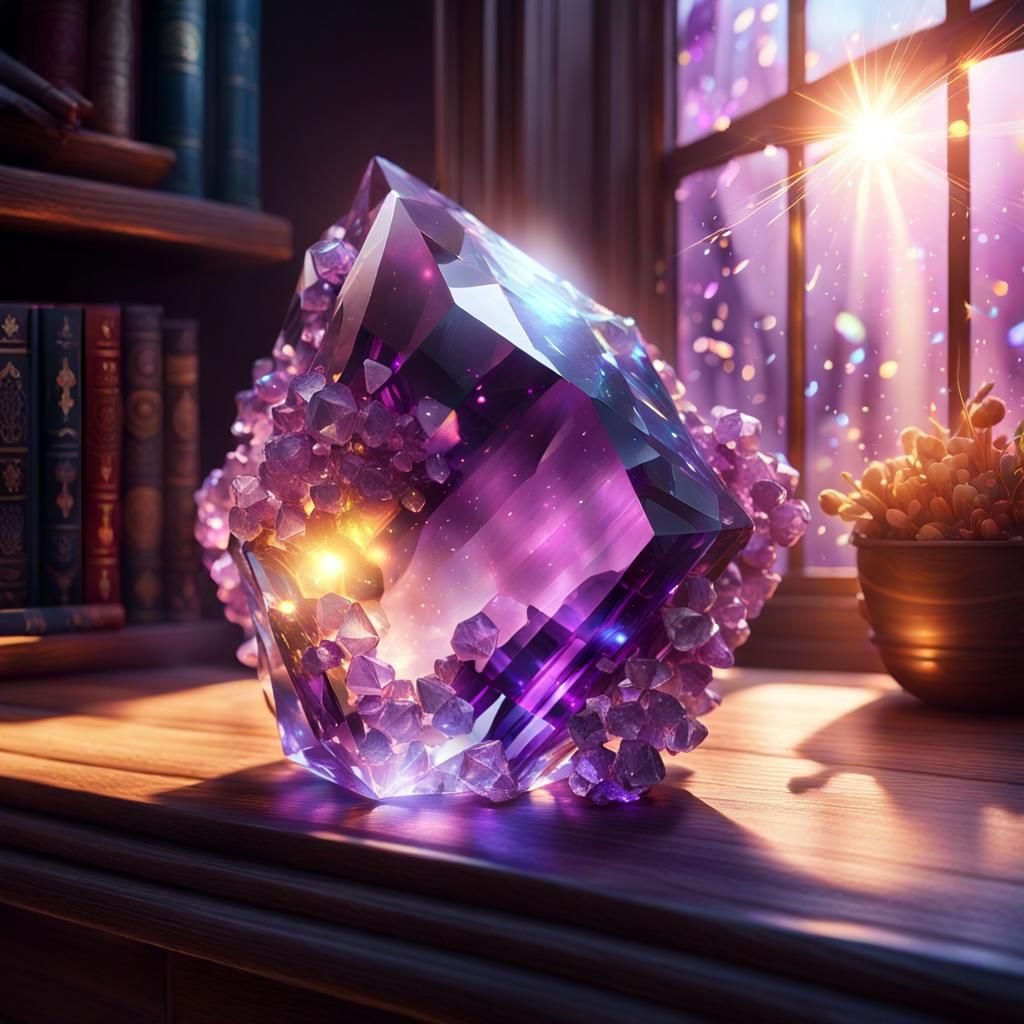 Amethyst Crystal Rainbow Lights: Hyper-Realistic Art
