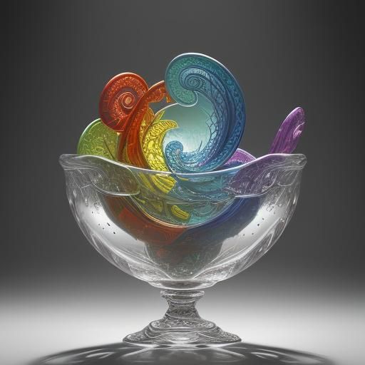 Fibonacci Sequence in Glass Bowl: Hyperrealistic Splash Art