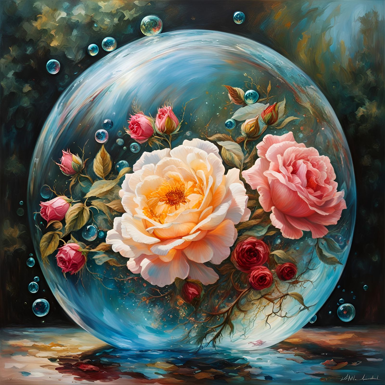 Floating Orb Filled with Miniature Roses