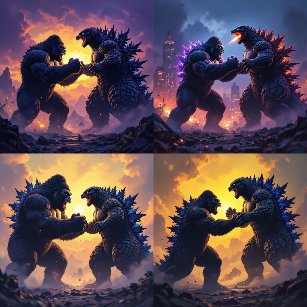 Epic Gorilla vs Godzilla Battle: Dark Fantasy Concept Art