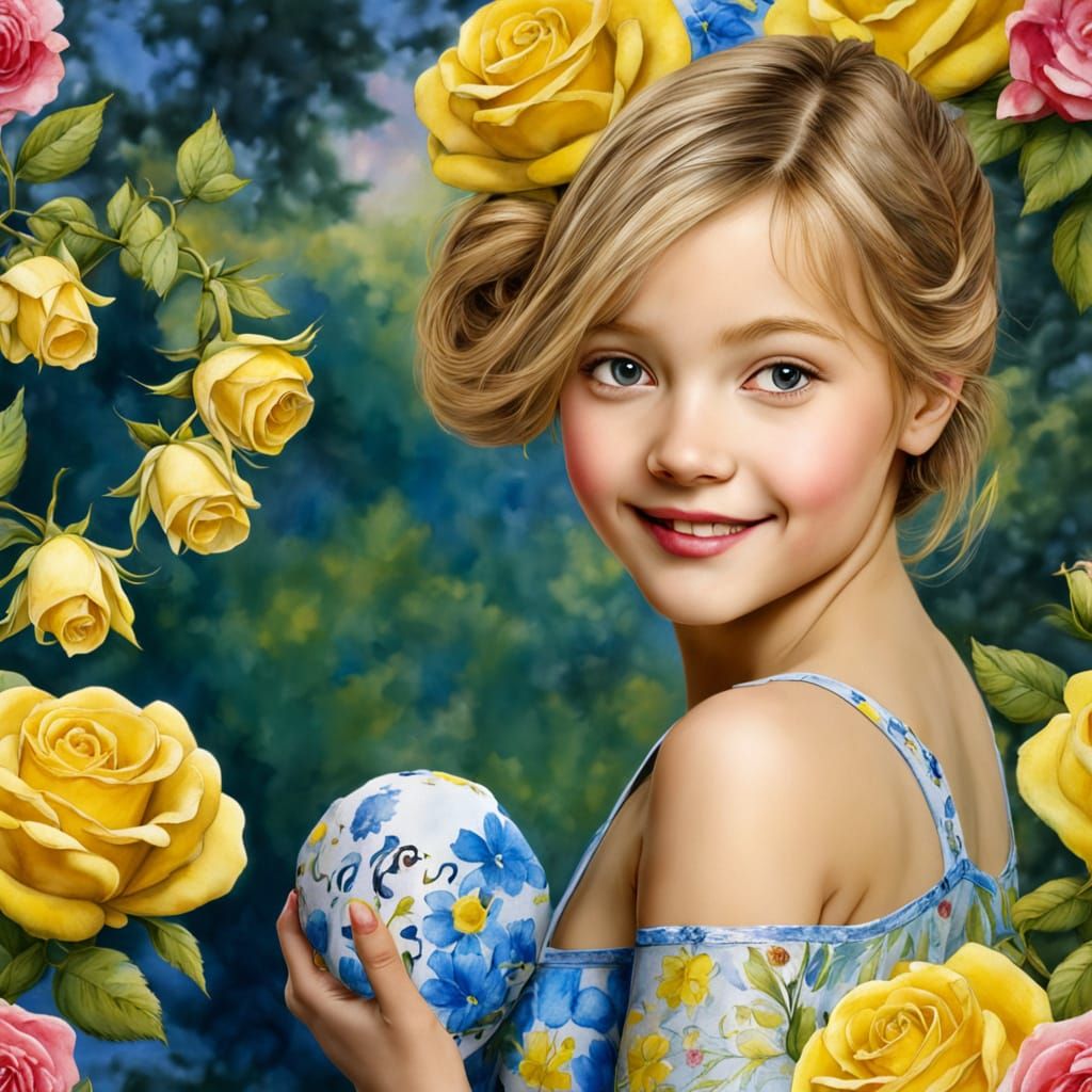 Little Girl in a Springtime Garden with Vibrant Flowers