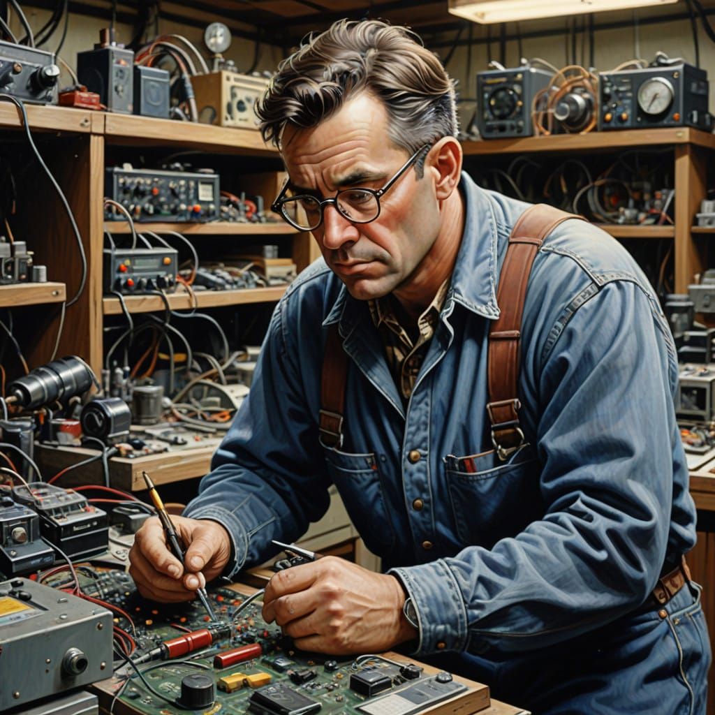 Gritty Industrial Portrait of a Bespectacled Electrician