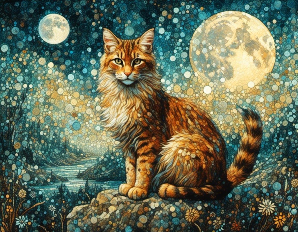 Lynx in Winter Landscape as a Mosaic