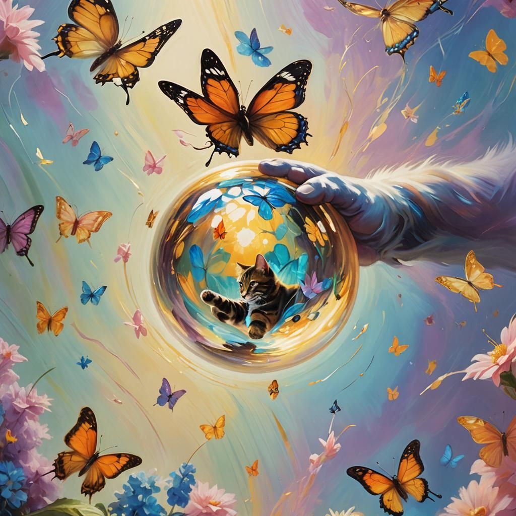 Glowing Orb: Cat and Butterfly in Surrealism