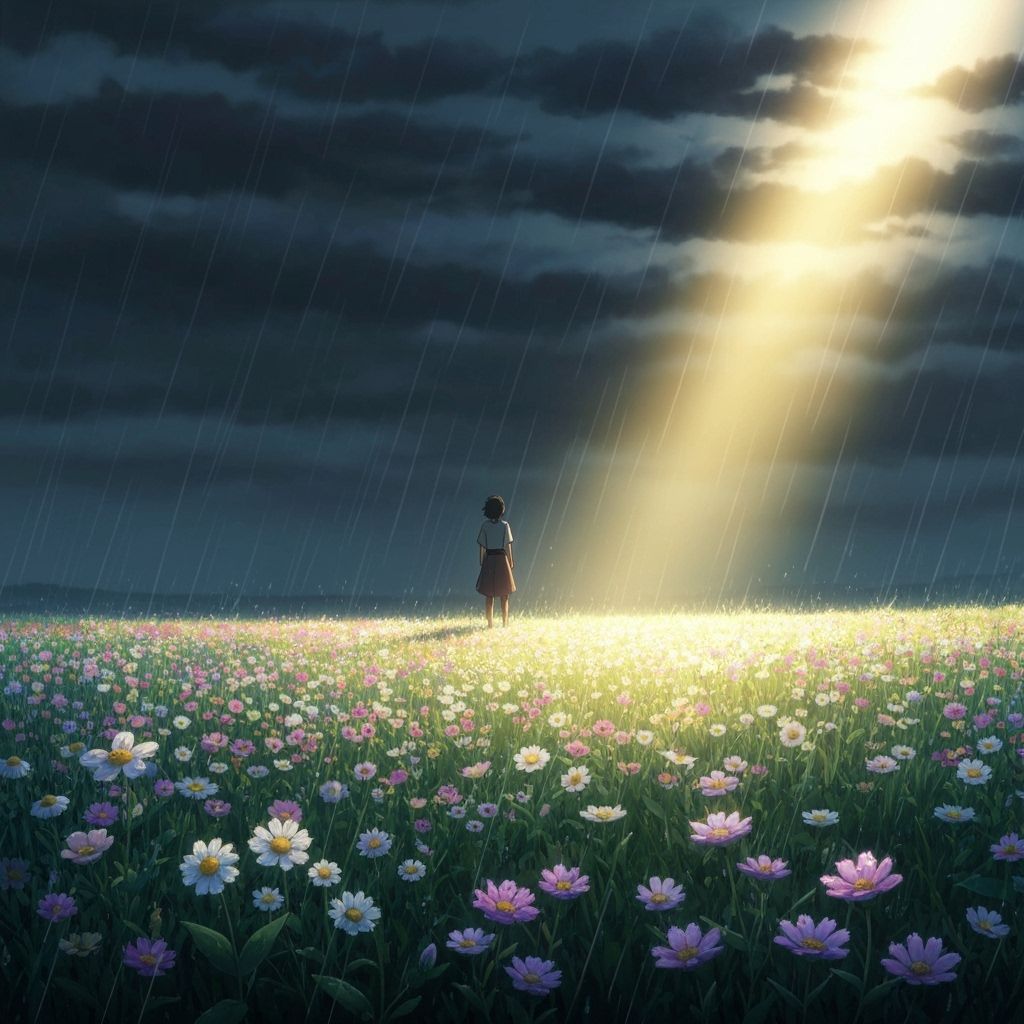 Lone Figure in Anime Summer Rain