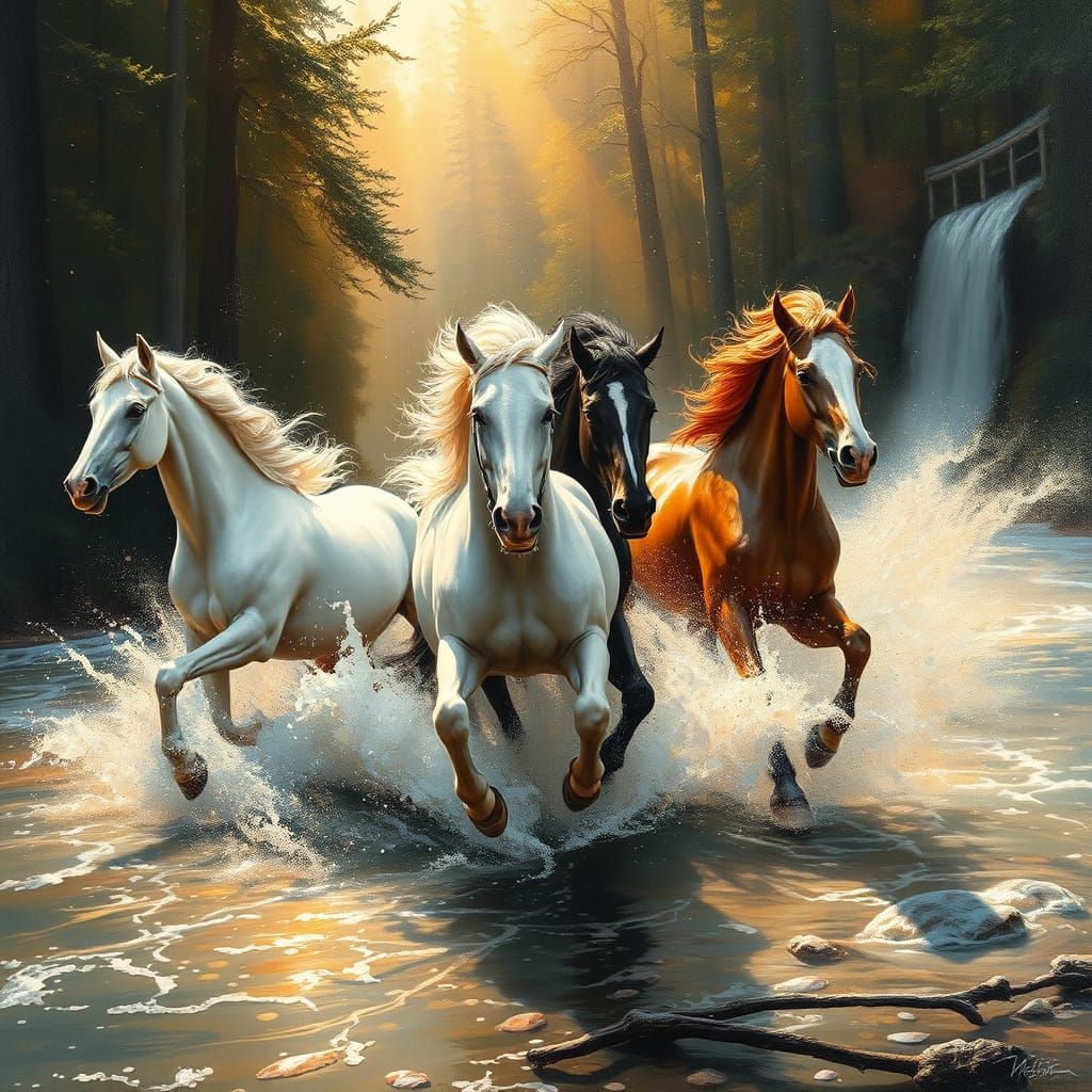 Galloping Horses in Golden Hour