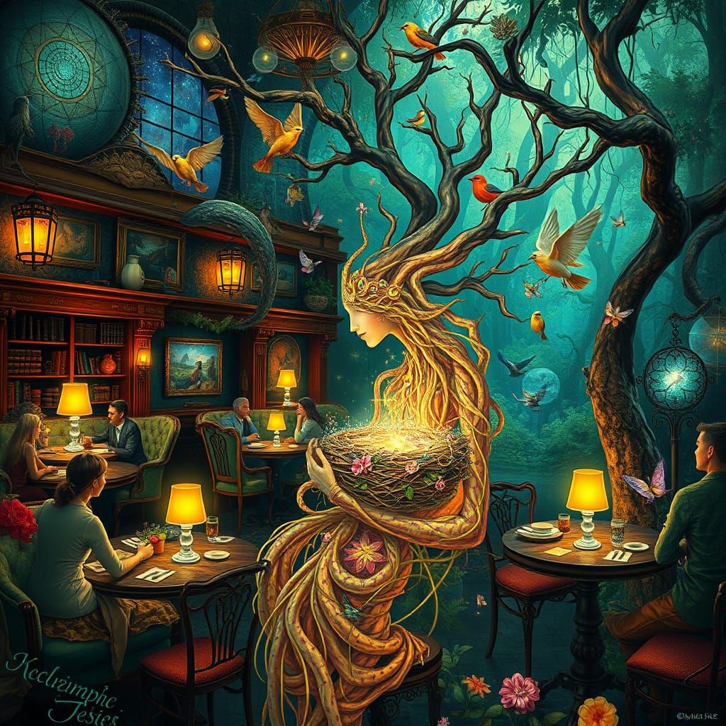 Bioluminescent Forest Goddess in Surreal Concept Art