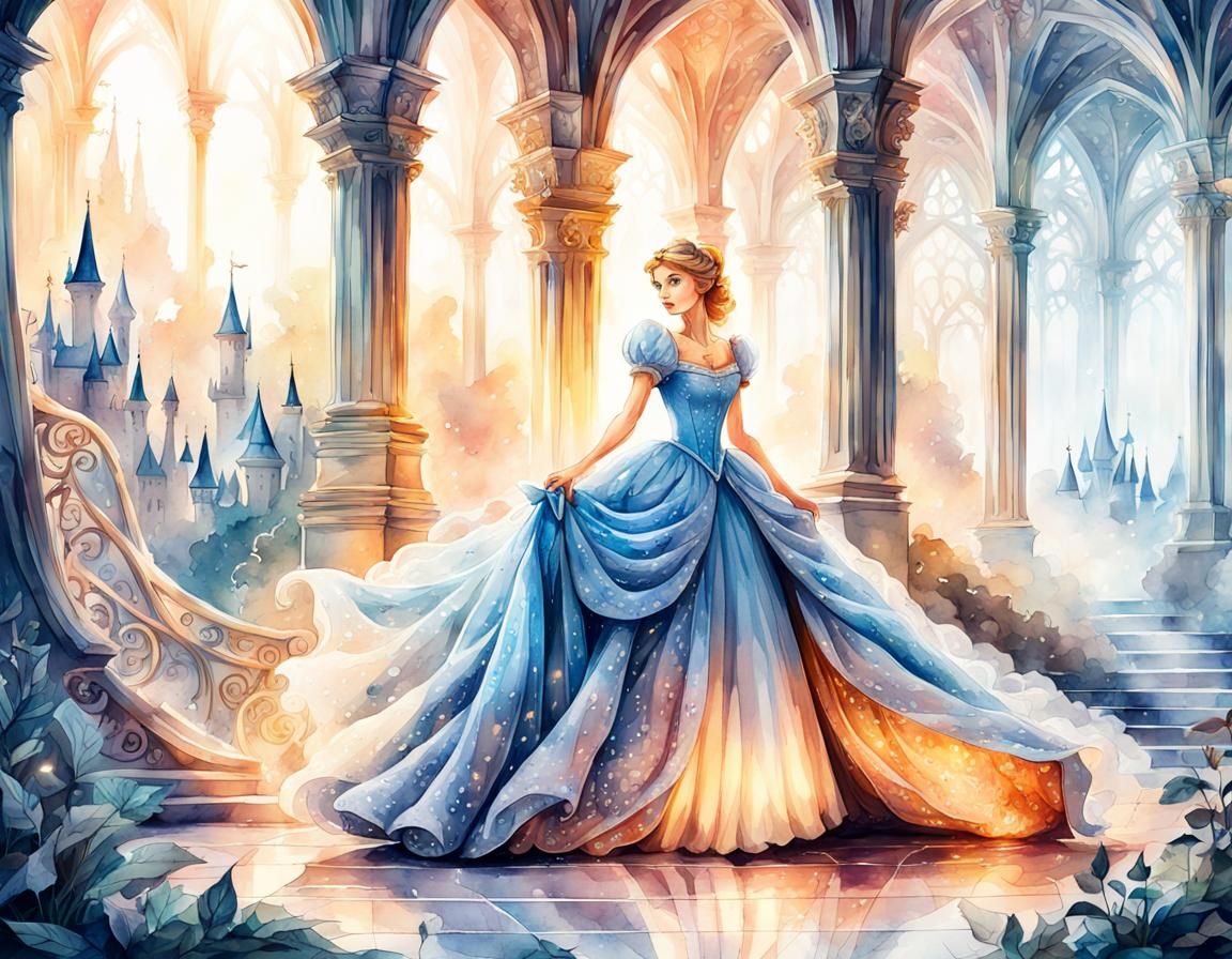 Fairytale Cinderella Watercolor Illustration