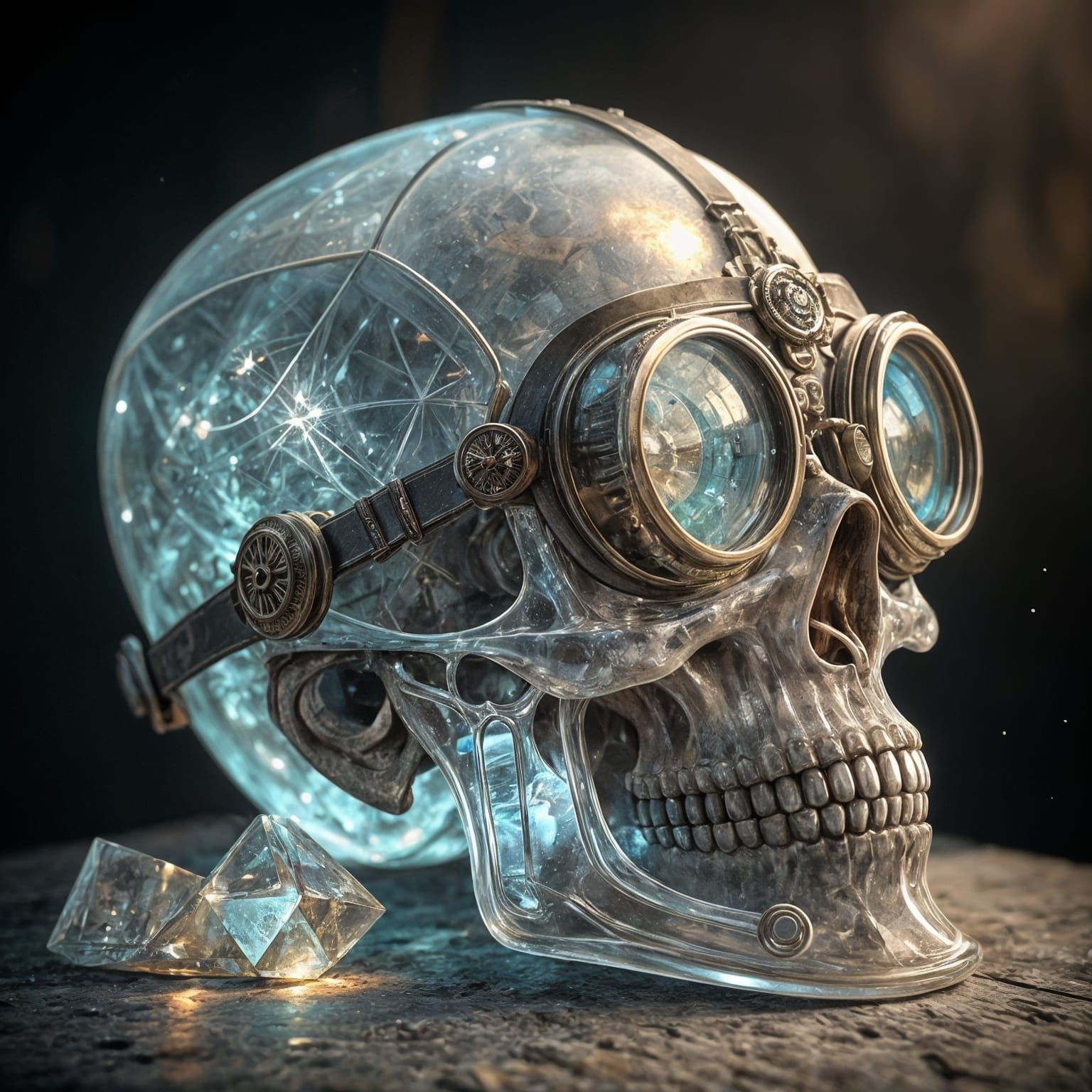 Steampunk Crystal Skull with Goggles